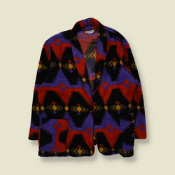 1980s | Cristina | Southwestern Fleece Jacket | Purple, Red & Black - 14