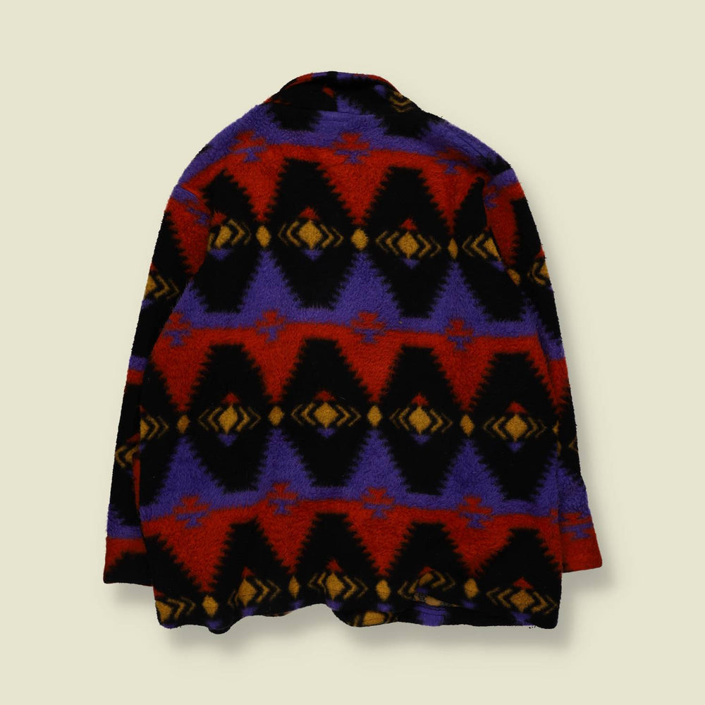1980s | Cristina | Southwestern Fleece Jacket | Purple, Red & Black - 14