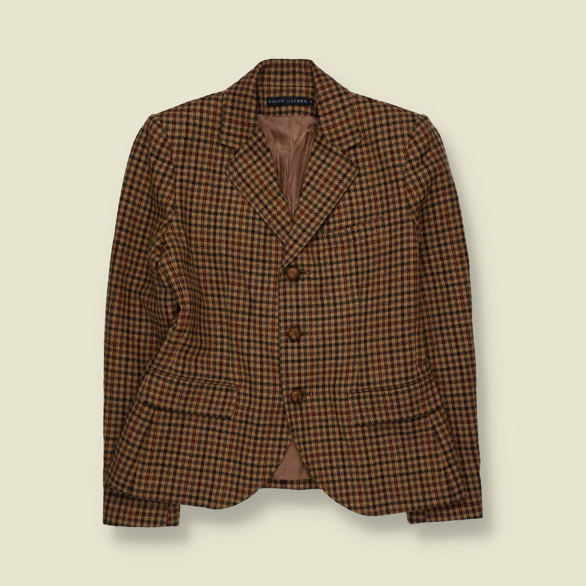1990s | Ralph Lauren | 100% Wool Houndstooth Blazer | Brown Multi - 6