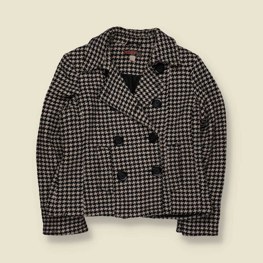 1980s | Mudd | Double-Breasted Houndstooth Blazer | Black & Cream - 12