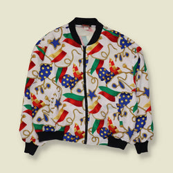 1980s | Notations | Novelty Print Bomber Jacket | White Multi - One size