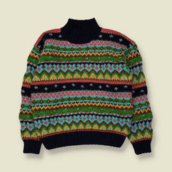1990s | Necessary | Hand Knit Fair Isle Roll Neck Sweater | Navy Multi - 12
