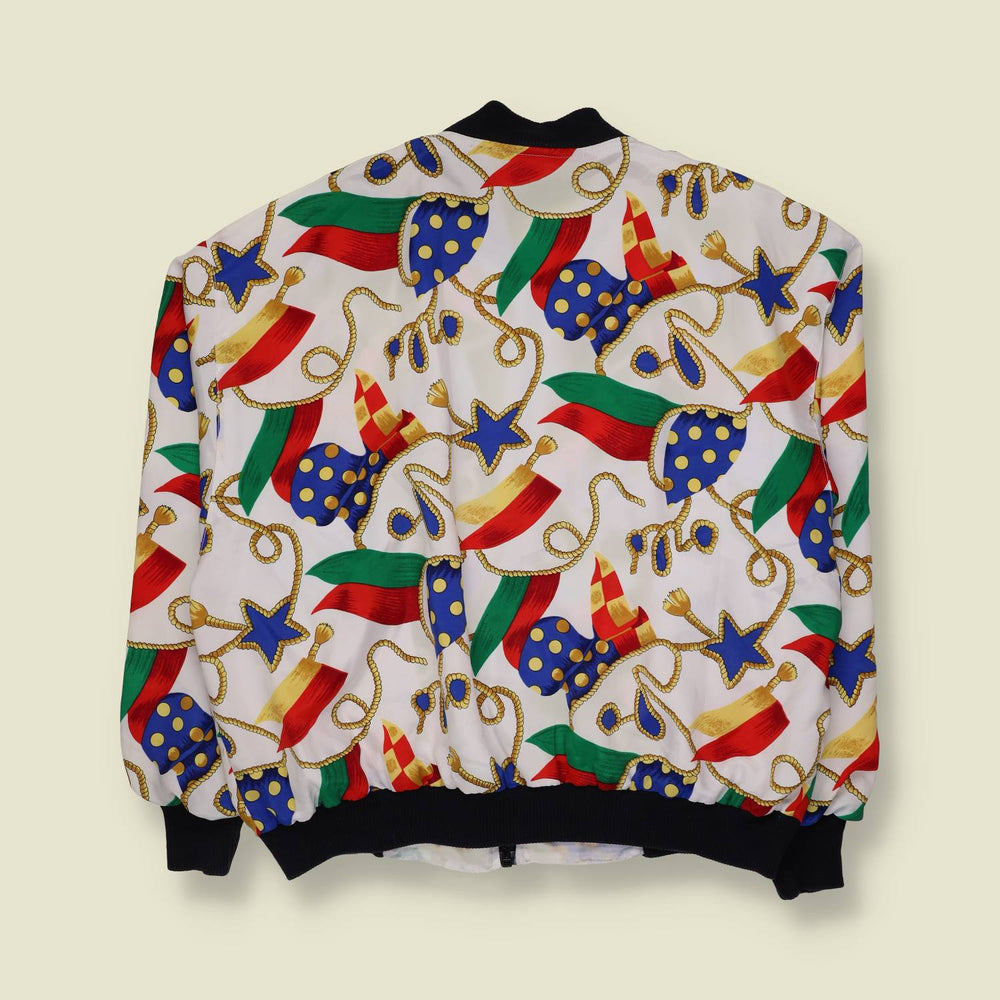 1980s | Notations | Novelty Print Bomber Jacket | White Multi - One size
