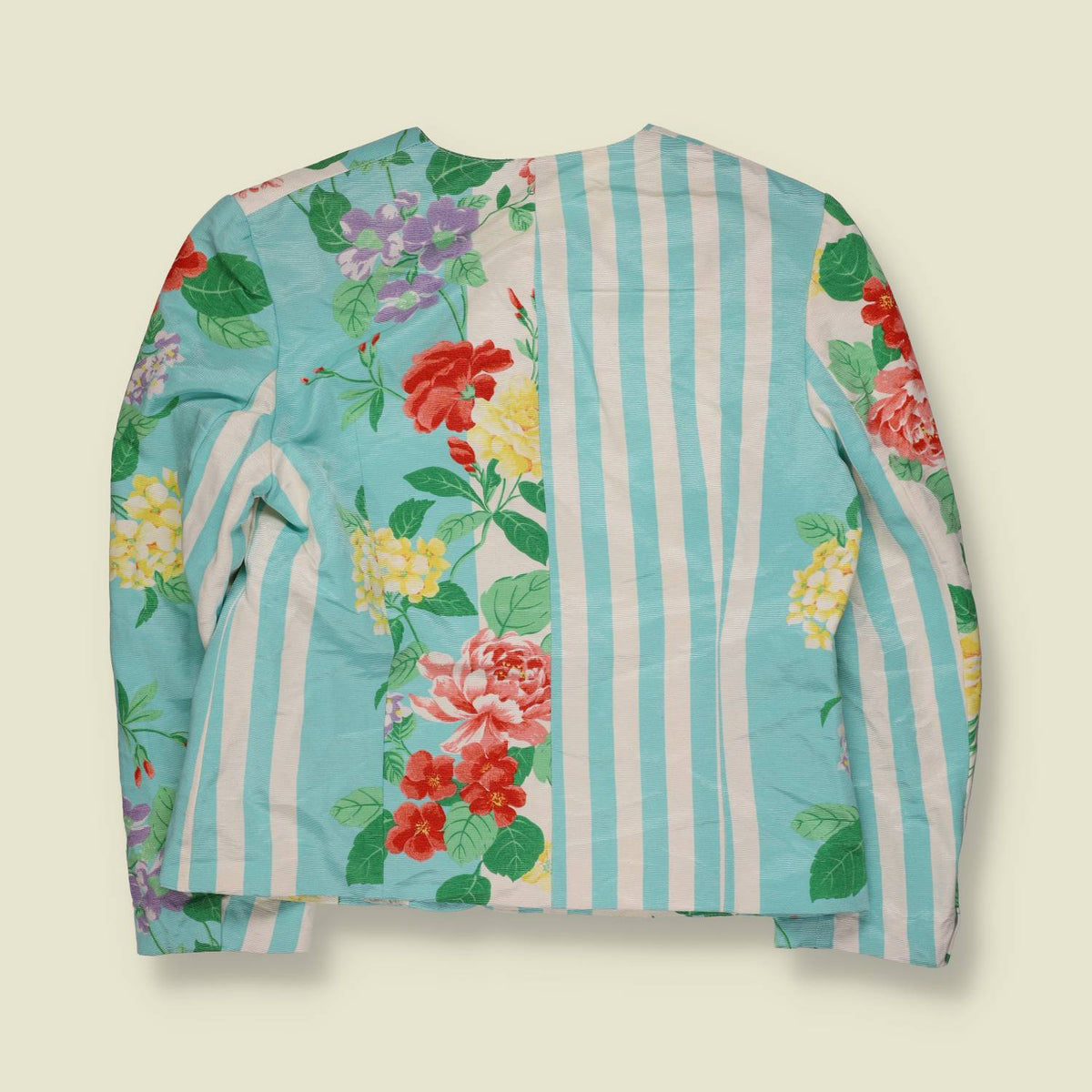 1980s | Yarell | Floral Stripe Jacket | Aqua, White & Multi - 12