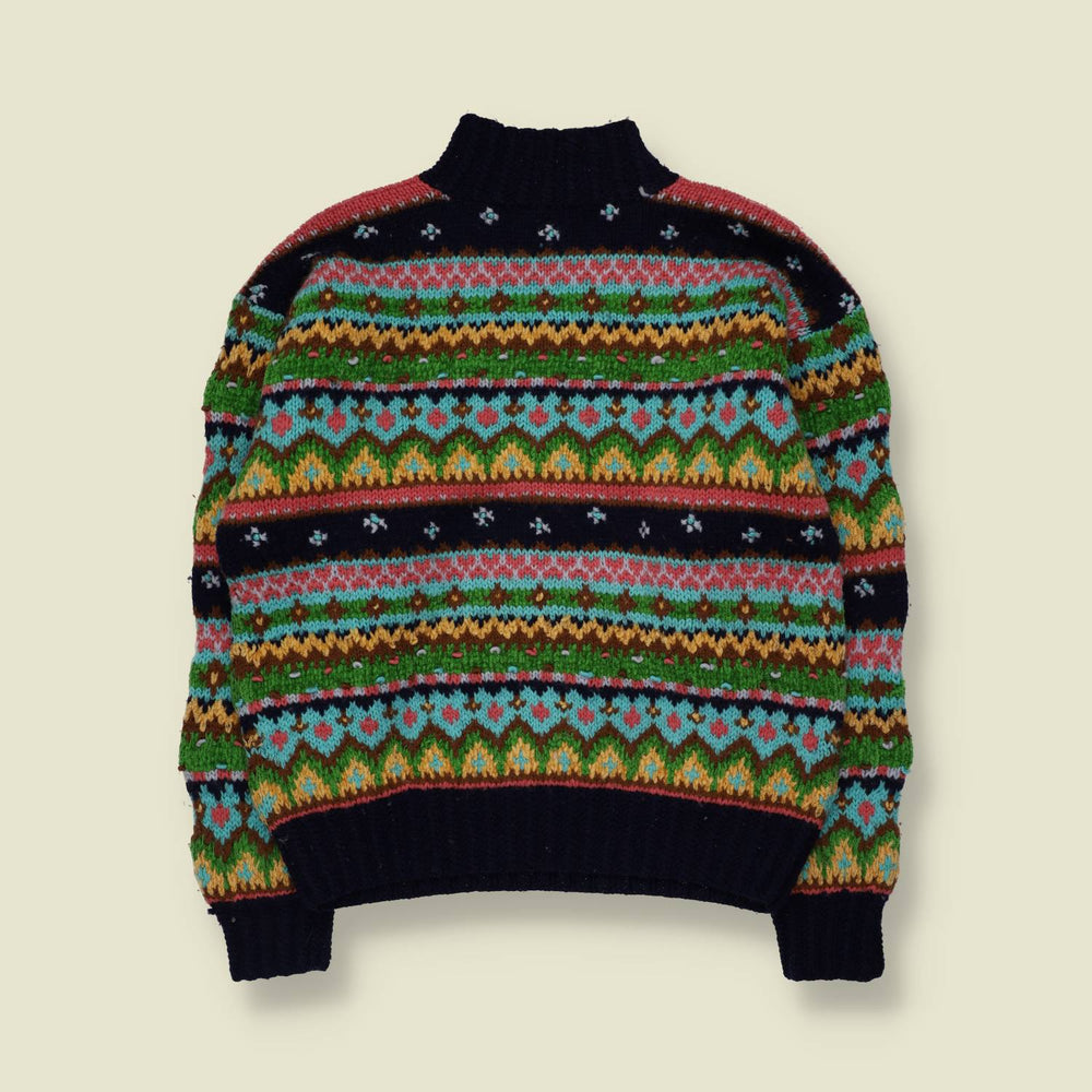 1990s | Necessary | Hand Knit Fair Isle Roll Neck Sweater | Navy Multi - 12