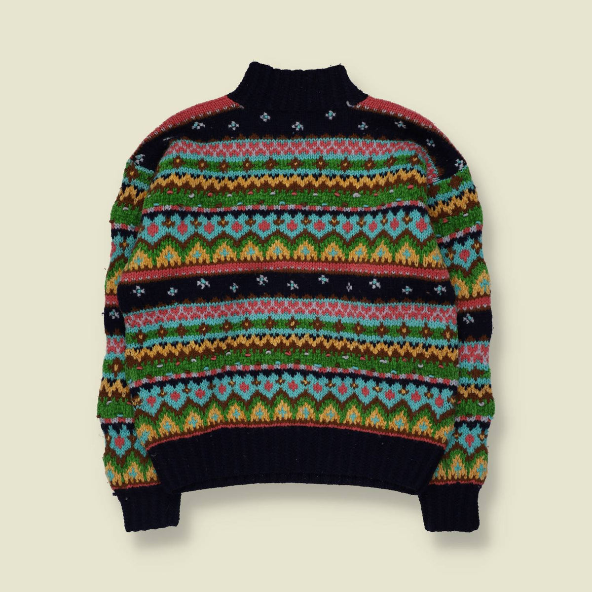 1990s | Necessary | Hand Knit Fair Isle Roll Neck Sweater | Navy Multi - 12