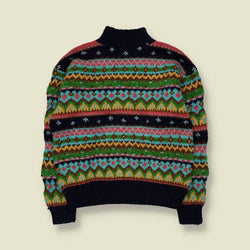 1990s | Necessary | Hand Knit Fair Isle Roll Neck Sweater | Navy Multi - 12