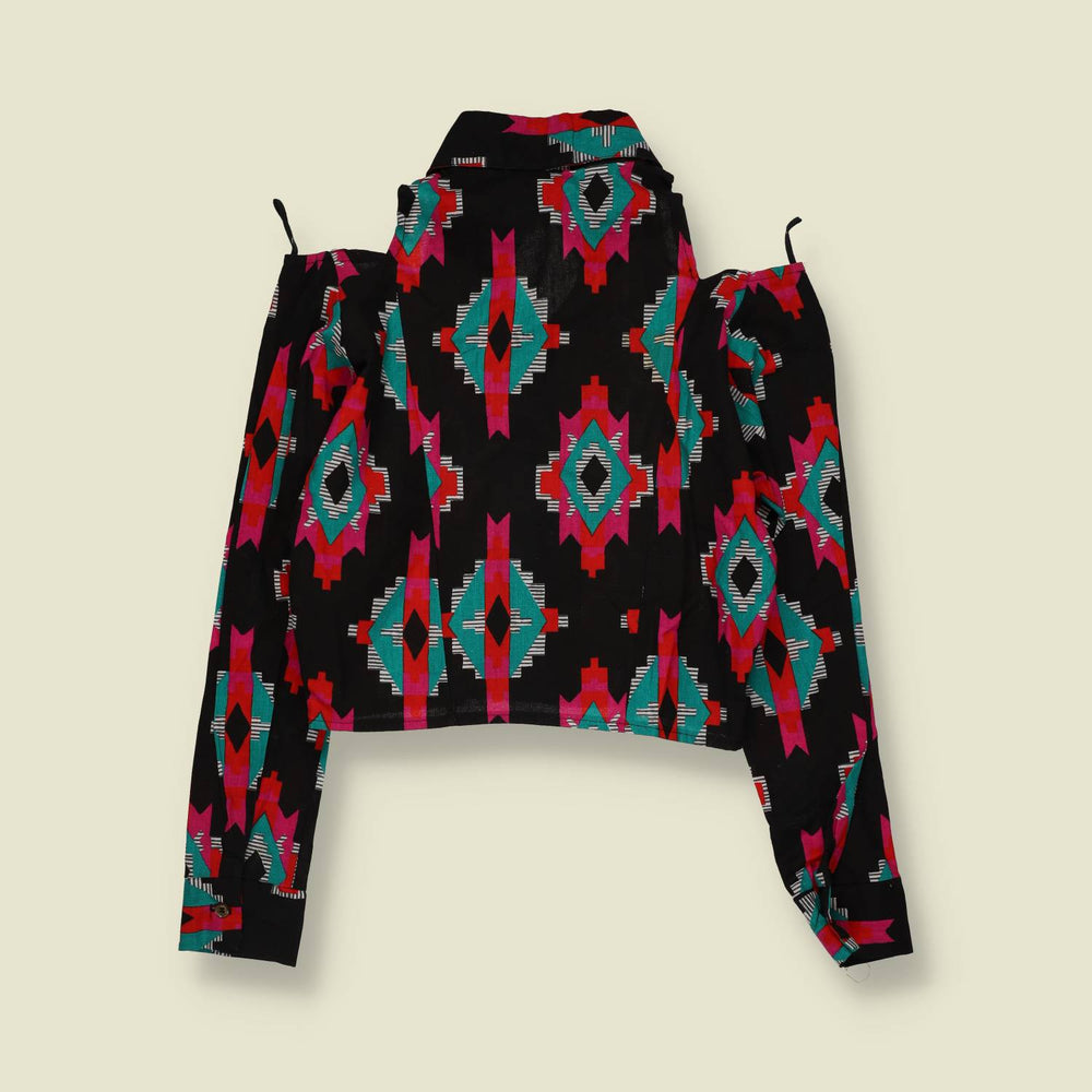 1980s | The Clothing Co. | Western Cut-Out Shoulder Blouse | Black Multi - 12