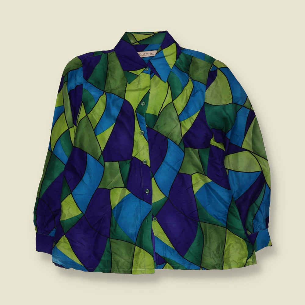 1980s | Clothes | Abstract Print Blouse | Green, Blue & Purple - 12