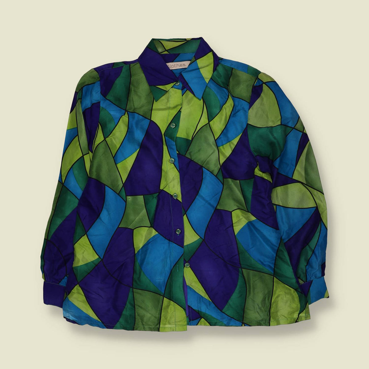 1980s | Clothes | Abstract Print Blouse | Green, Blue & Purple - 12