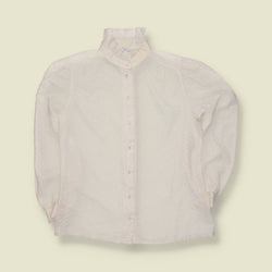 1980s | Edwardian Style High-Neck Blouse | White - 14