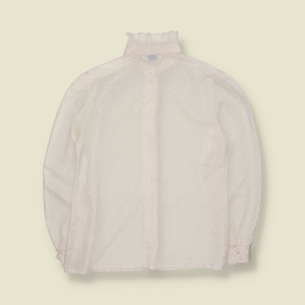 1980s | Edwardian Style High-Neck Blouse | White - 14