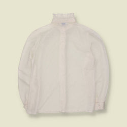 1980s | Edwardian Style High-Neck Blouse | White - 14
