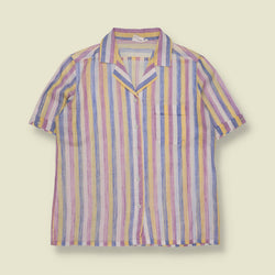 1980s | Striped Short Sleeve Blouse | Pink, Yellow & Blue - 14