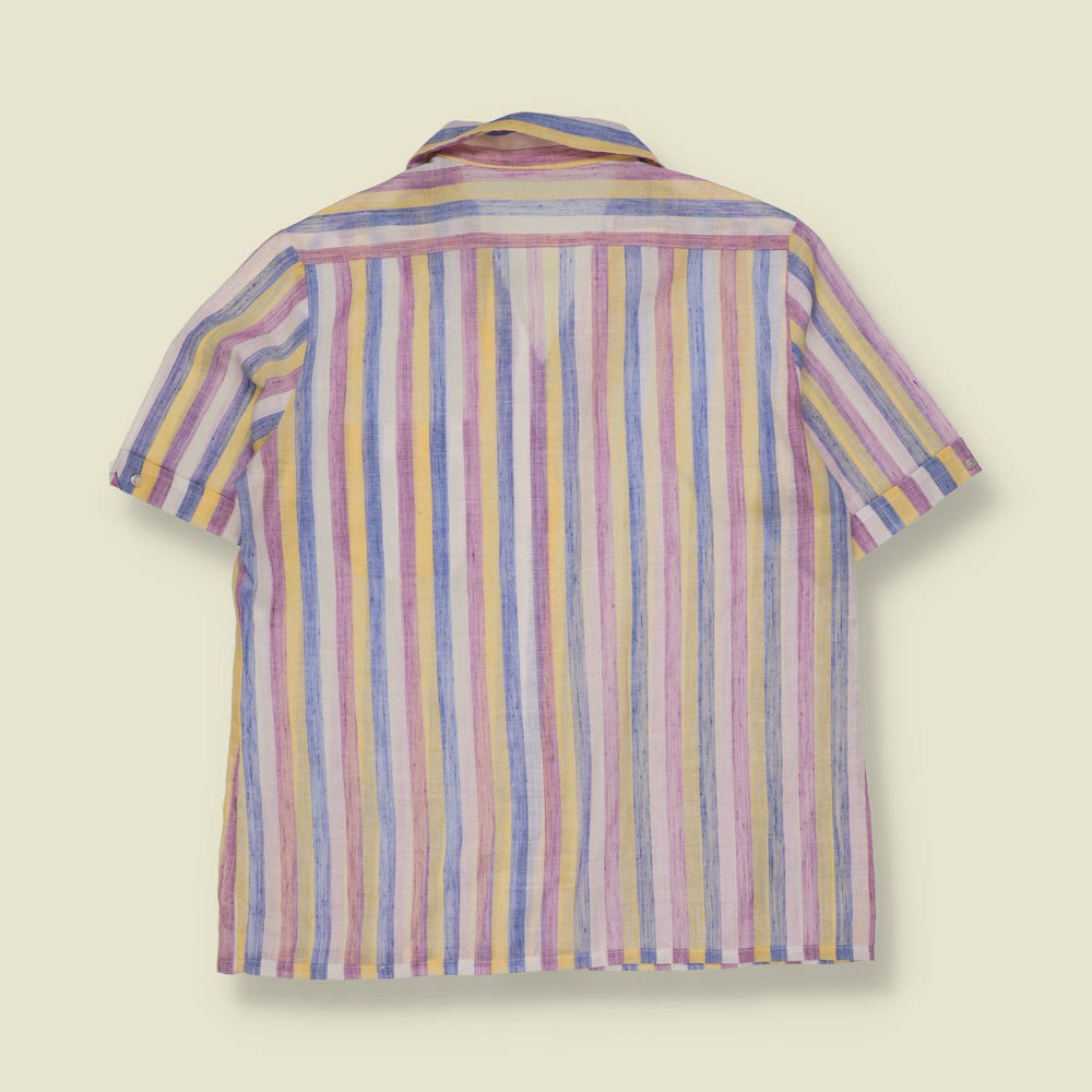 1980s | Striped Short Sleeve Blouse | Pink, Yellow & Blue - 14