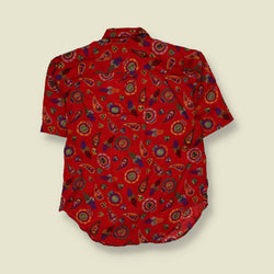 1980s | Leslie Fay | Paisley Print Short Sleeve Blouse | Red Multi - 12