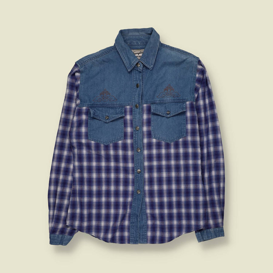 1980s | Wrangler | Denim & Plaid Western Shirt | Blue & Purple - 12