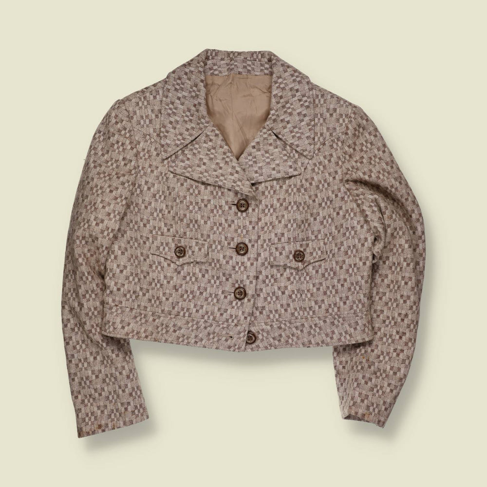 1970s | Cropped Check Jacket | Beige & Brown - 10