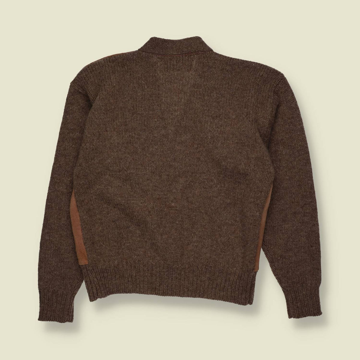 1980s | Ralph Lauren | Hand Knit Wool & Leather Cardigan | Brown - 12