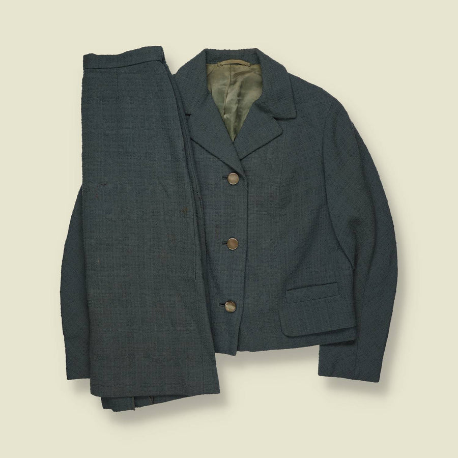 1970s | Textured 2-Piece Skirt Suit | Teal - 12