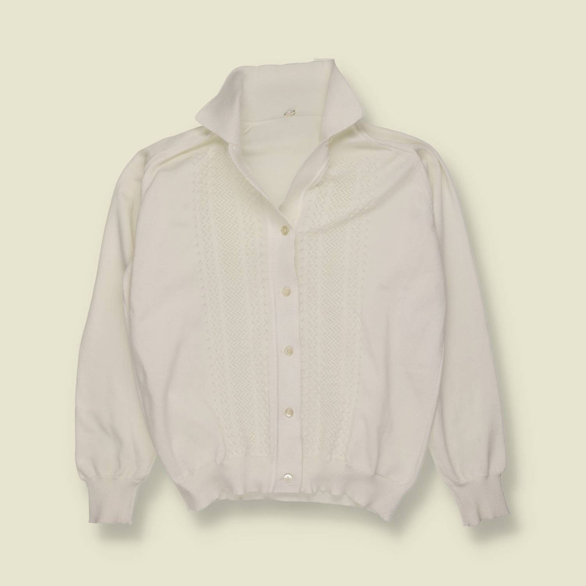 1970s | Textured Knit Cardigan | White - 12
