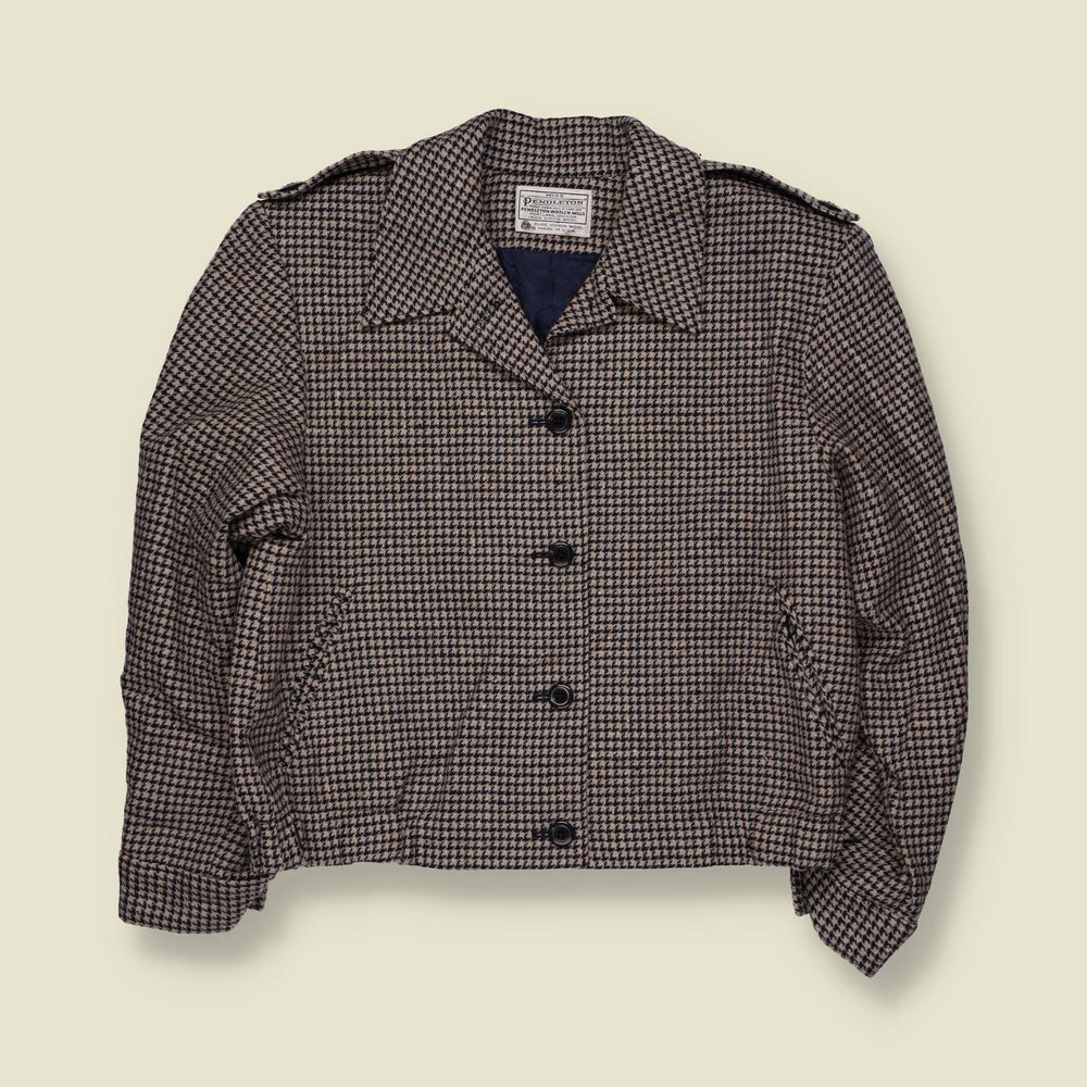 1970s | Pendleton | Pure Virgin Wool Houndstooth Jacket | Brown & Cream - 10