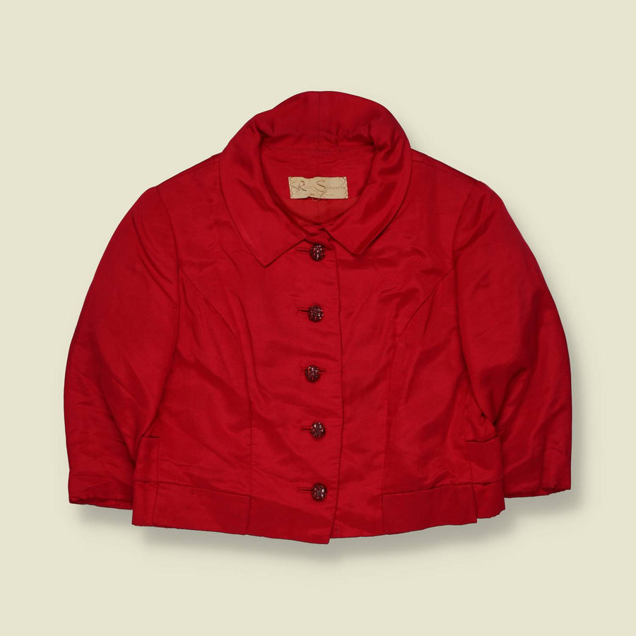 1950s | Rich Schwartz | Cropped Satin Blazer | Red - 10