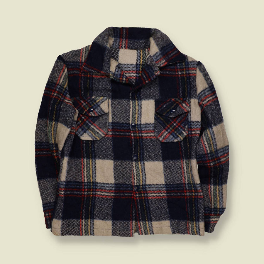 1960s | Plaid Wool Shirt Jacket | Navy, Cream & Red - 6