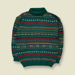 1980s | Sweet Pea | Fair Isle Roll Neck Knit Sweater | Green Multi - L