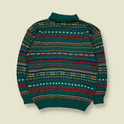 1980s | Sweet Pea | Fair Isle Roll Neck Knit Sweater | Green Multi - L