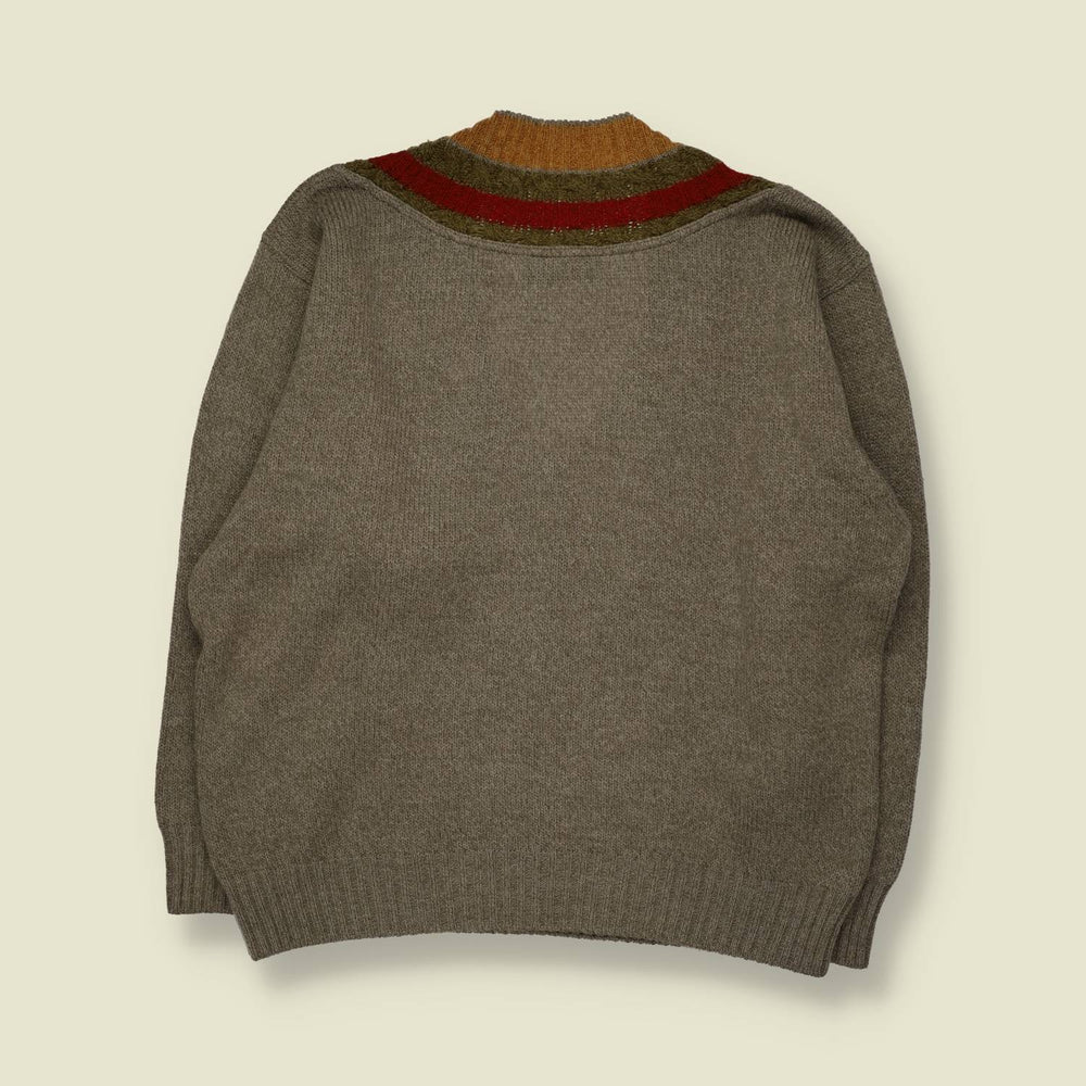 1980s | AB 1953 | V-Neck Knit Sweater | Taupe, Rust & Olive - XL