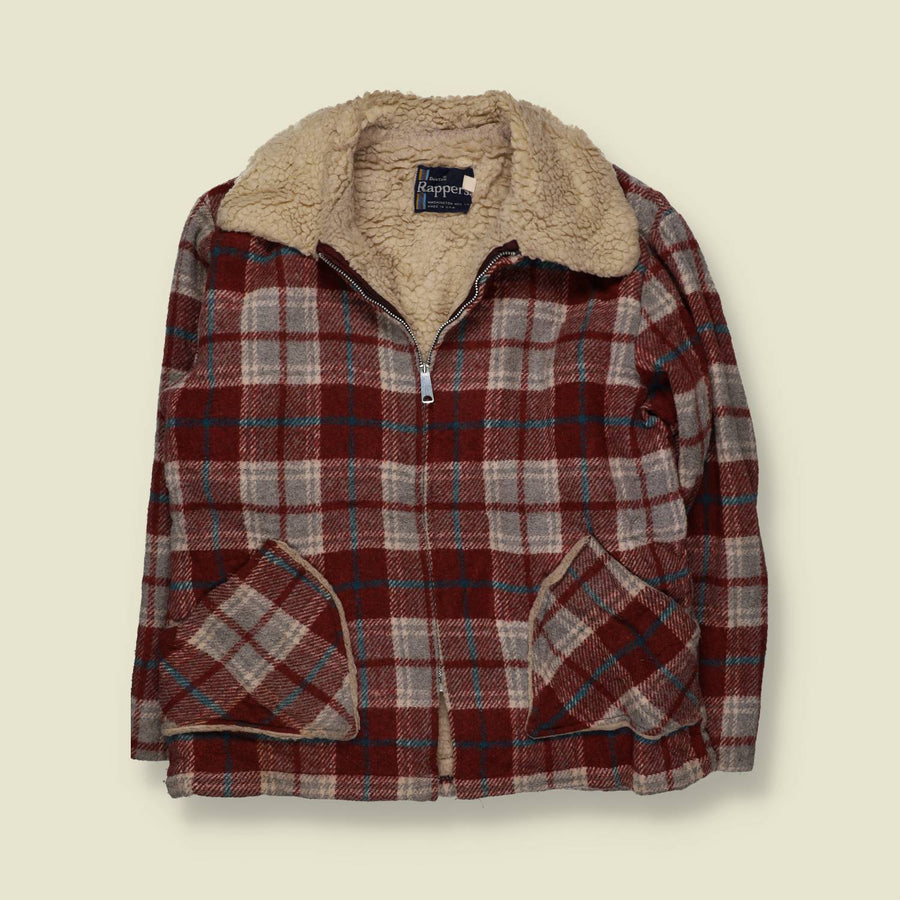 1970s | Dee Cee Rappers | Sherpa Lined Plaid Jacket | Red & Grey - XL