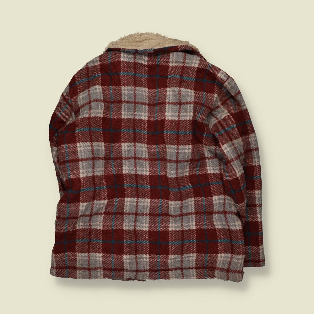 1970s | Dee Cee Rappers | Sherpa Lined Plaid Jacket | Red & Grey - XL