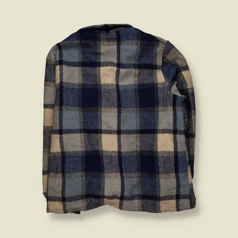 1970s | J.C. Penney | Plaid Wool Shirt Jacket | Blue & Cream - 4XL
