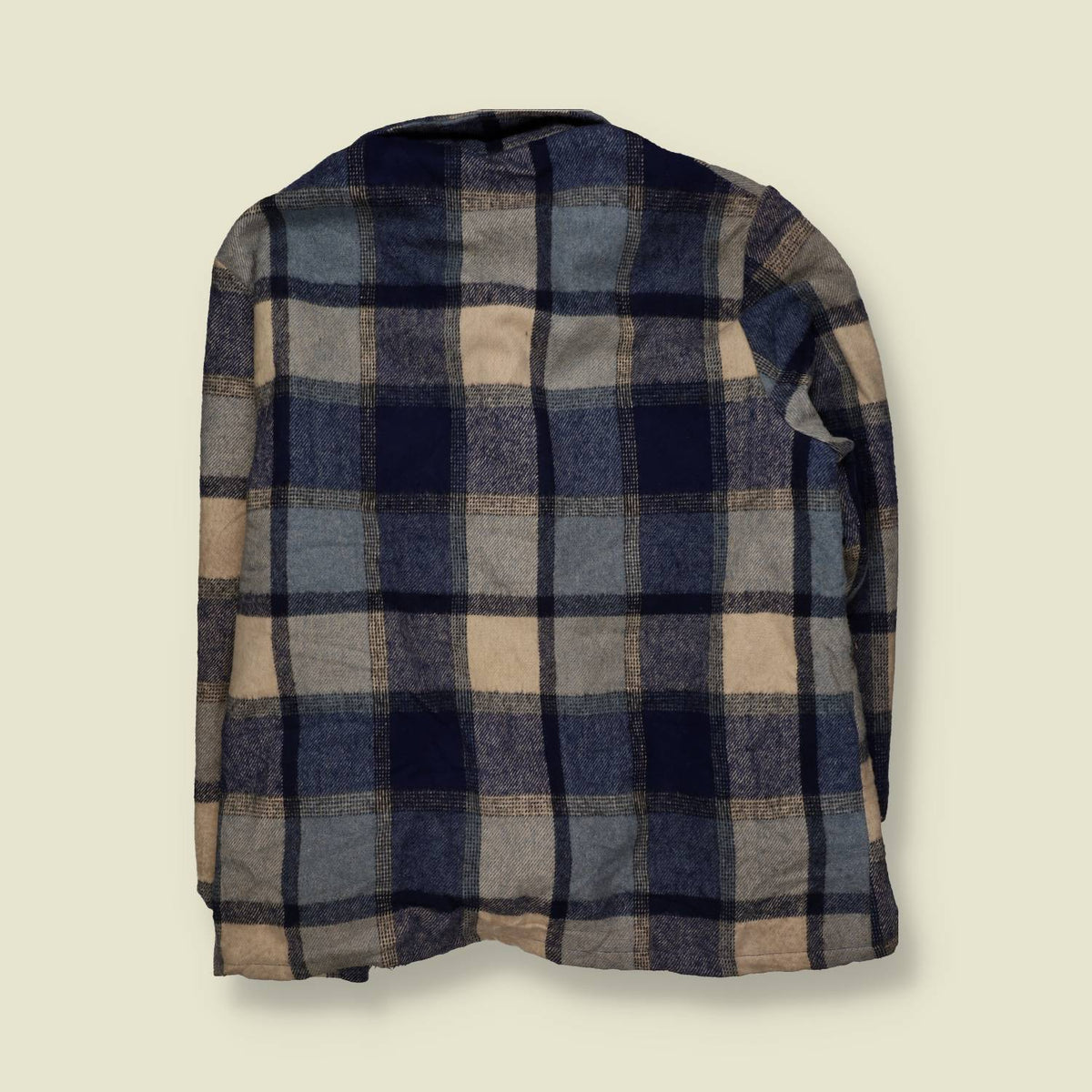 1970s | J.C. Penney | Plaid Wool Shirt Jacket | Blue & Cream - 4XL