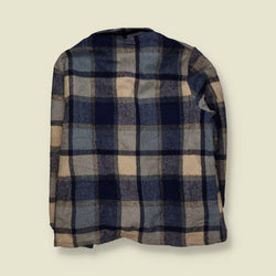 1970s | J.C. Penney | Plaid Wool Shirt Jacket | Blue & Cream - 4XL