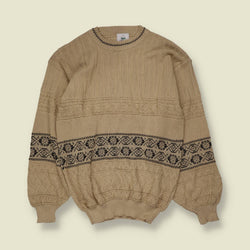 1980s | New Fast | Patterned Knit Sweater | Beige & Black - XS