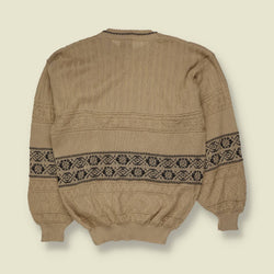 1980s | New Fast | Patterned Knit Sweater | Beige & Black - XS