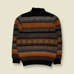 1990s | Striped Half-Zip Knit Sweater | Brown, Orange & Black - S