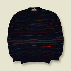 1980s | Pro Man | Abstract Pattern Knit Sweater | Navy Multi - M