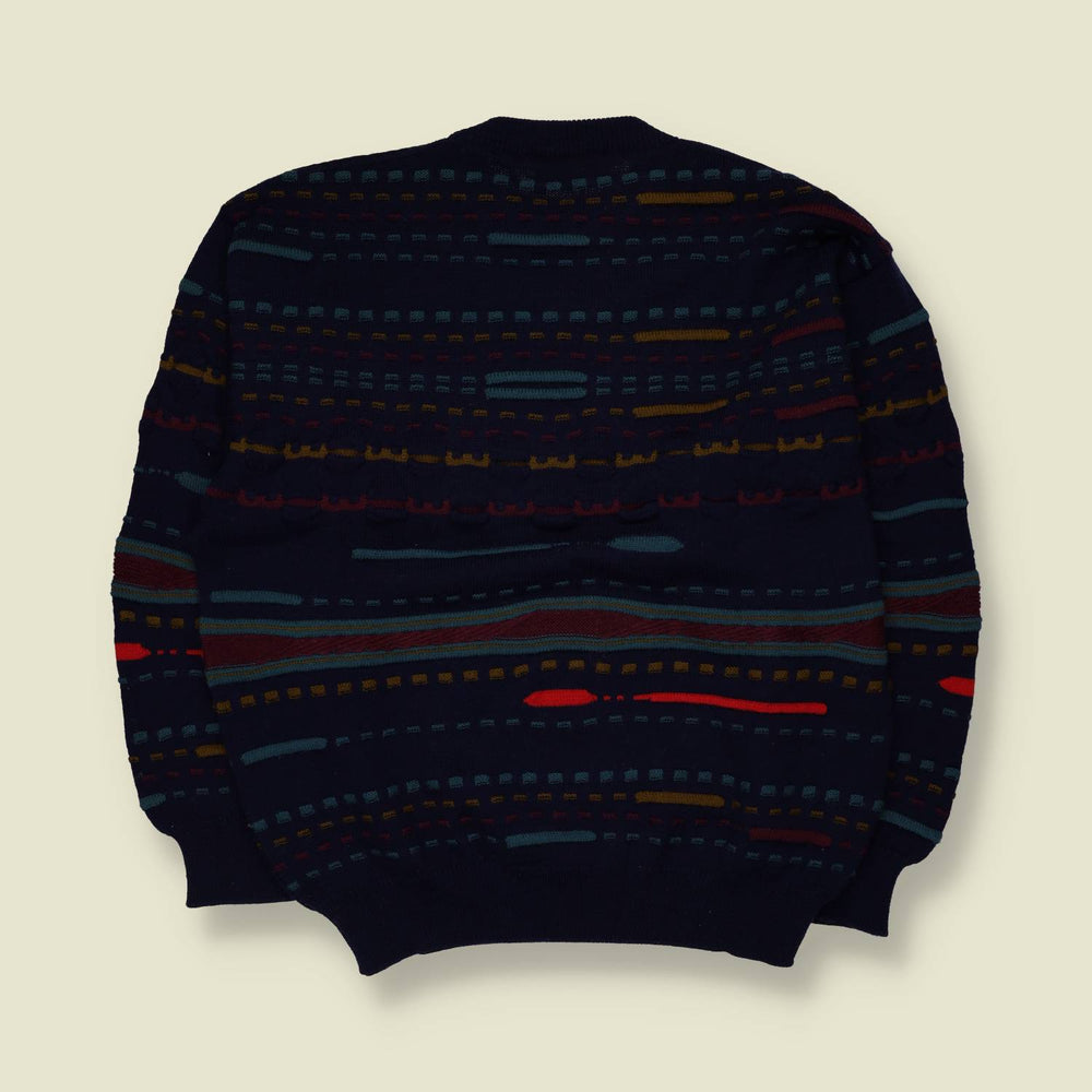 1980s | Pro Man | Abstract Pattern Knit Sweater | Navy Multi - M