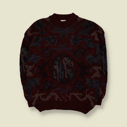 1980s | Fiume | Abstract Geometric Knit Sweater | Burgundy Multi - L