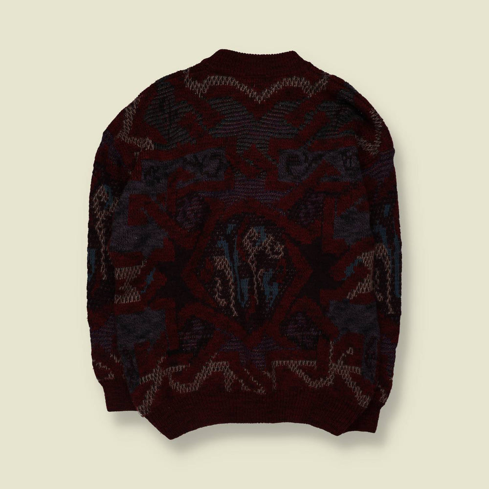 1980s | Fiume | Abstract Geometric Knit Sweater | Burgundy Multi - L