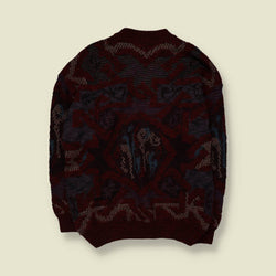 1980s | Fiume | Abstract Geometric Knit Sweater | Burgundy Multi - L