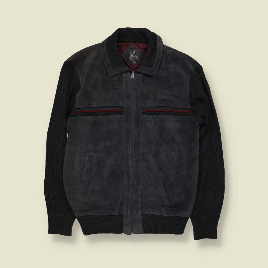 1970s | Tootal | Leather & Knit Jacket | Charcoal & Black - S