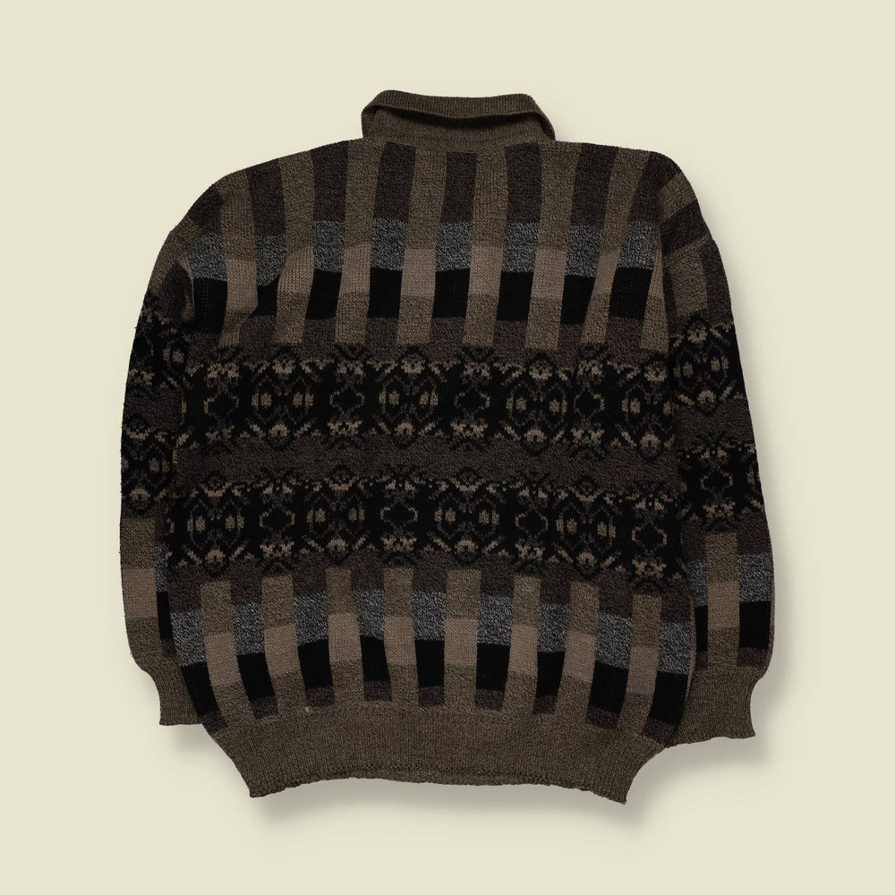 1980s | Erdem | Patterned Polo Knit Sweater | Brown & Black - L