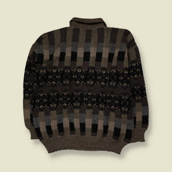 1980s | Erdem | Patterned Polo Knit Sweater | Brown & Black - L