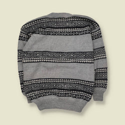 1980s | Neu | Fair Isle Knit Sweater | Grey, Black & Cream - M