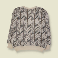 1980s | Geometric Pattern Knit Sweater | Cream, Brown & Grey - M