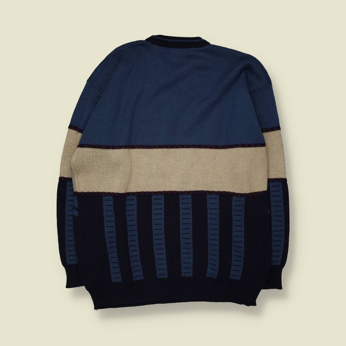 1980s | Coandin’ | Stars & Geometric Knit Sweater | Blue & Cream - XL